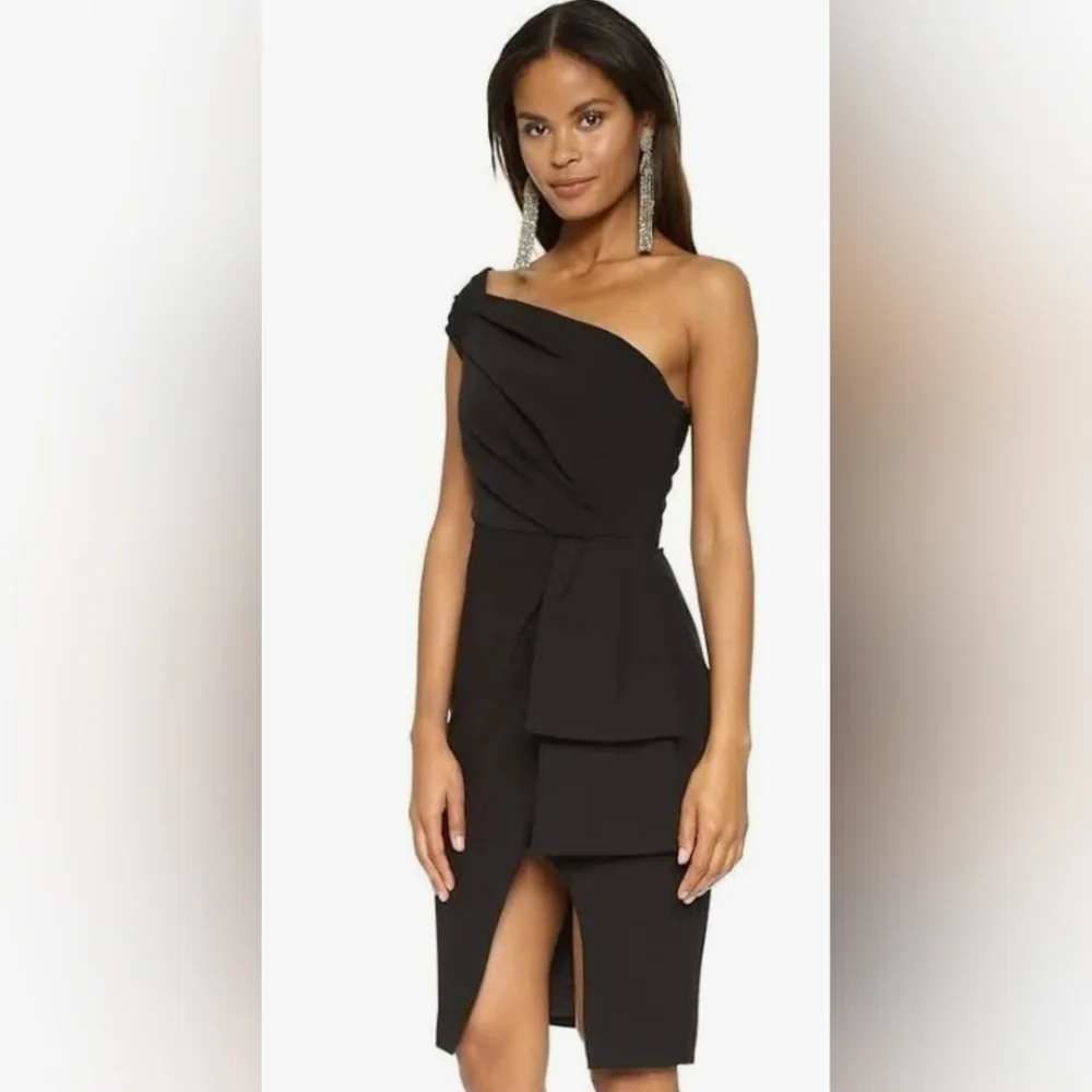 BLACK HALO Size 0 Angelica Cocktail Dress One Shoulder Sheath Little Black Dress - Picture 7 of 11